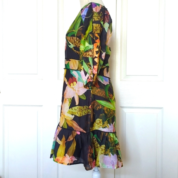 Karen Millen Dark Tropical Cotton Voile Puff Shoulder Mini - Picture 7 of 11